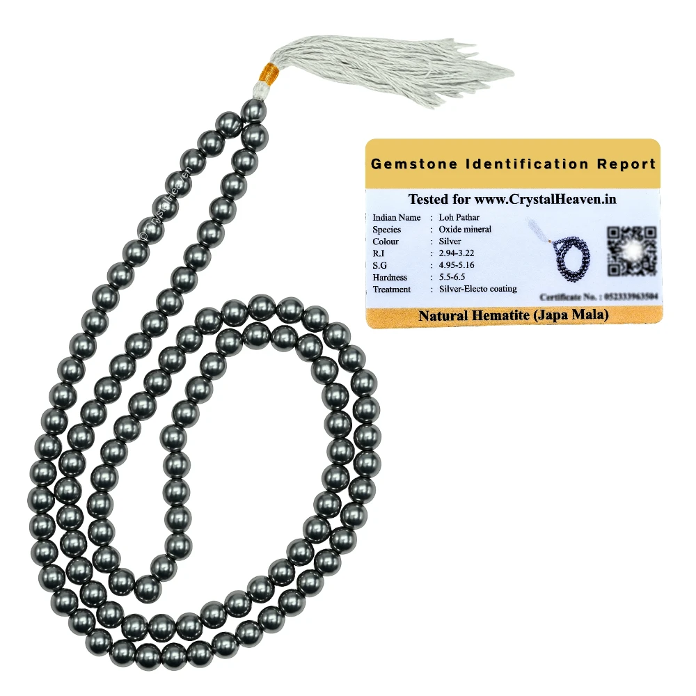 Silver Hematite Japa Mala (Without Knot)