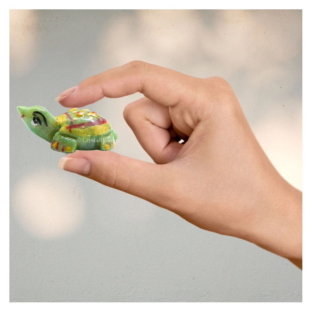 Green Aventurine Crystal Gemstone Hand Painted Tortoise (1-1.5 Inch)