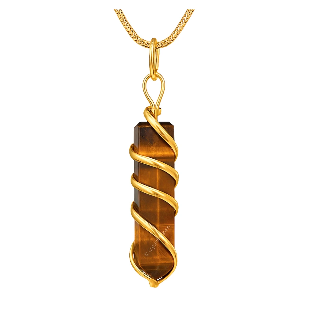 Tiger Eye Necklace - Spiral Pencil Point (Gold)