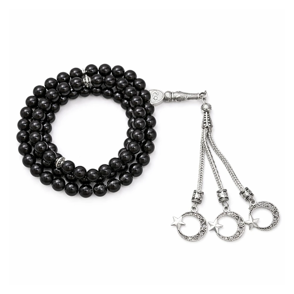 Black Tourmaline Crystal Tasbih (Silver)
