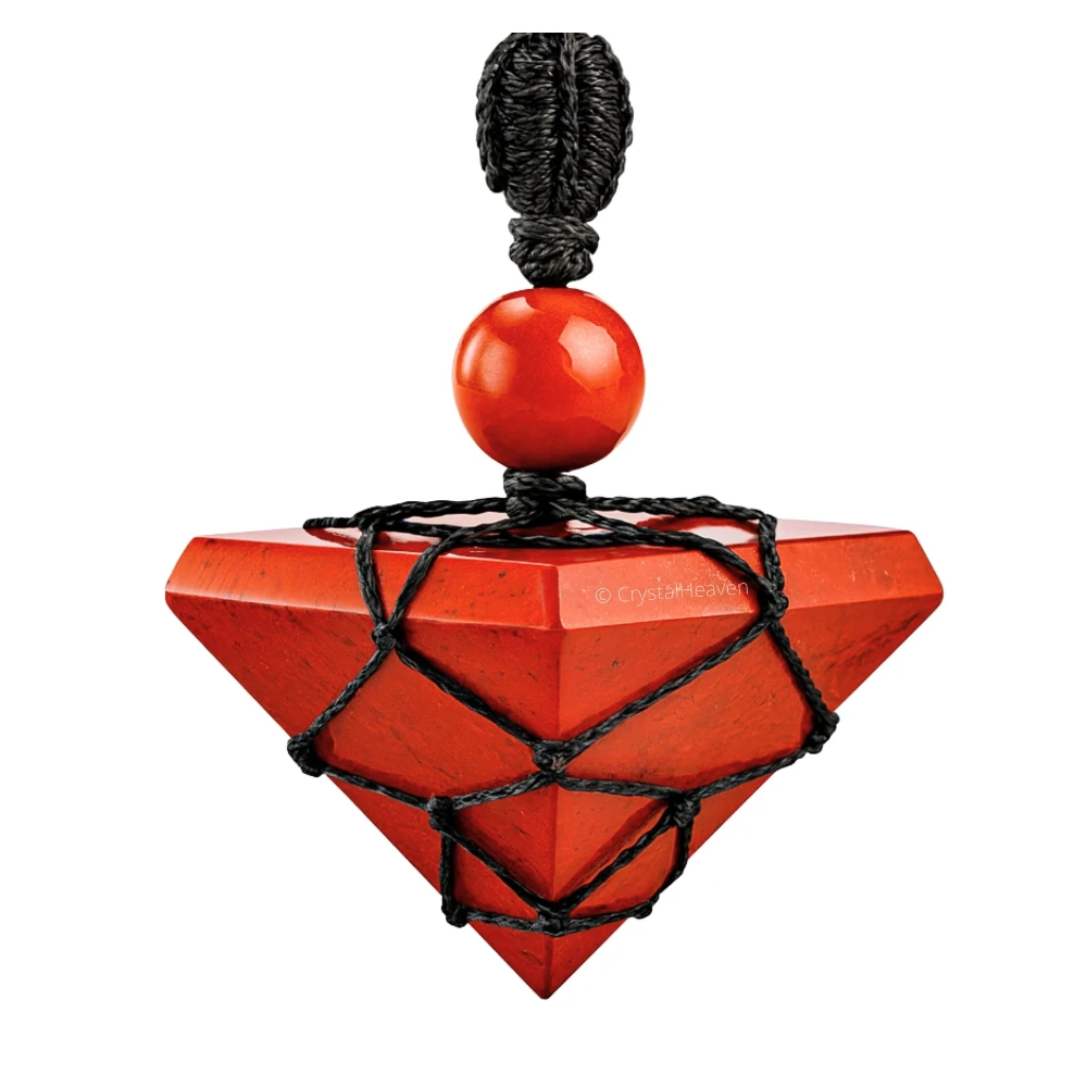 Red Jasper Pyramid Macrame Pendant Necklace