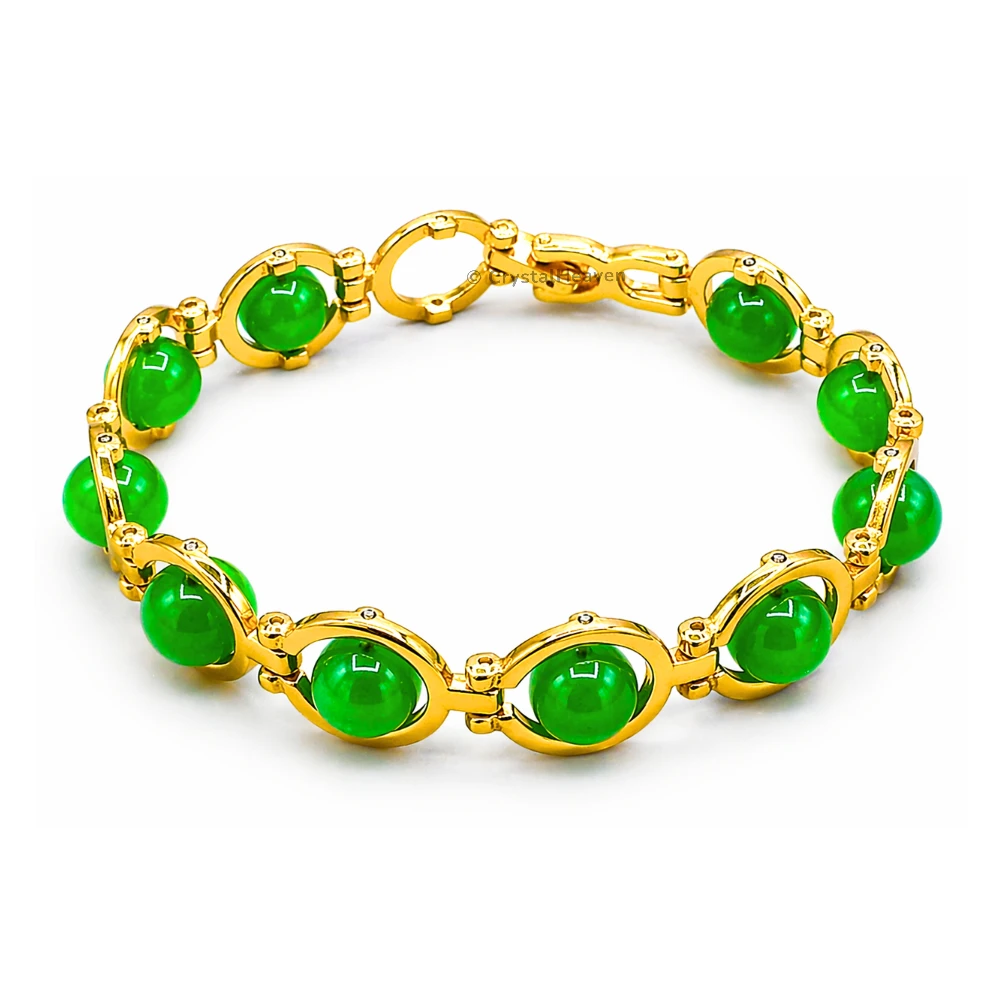 Green Onyx Bracelet - Round Gold Chain