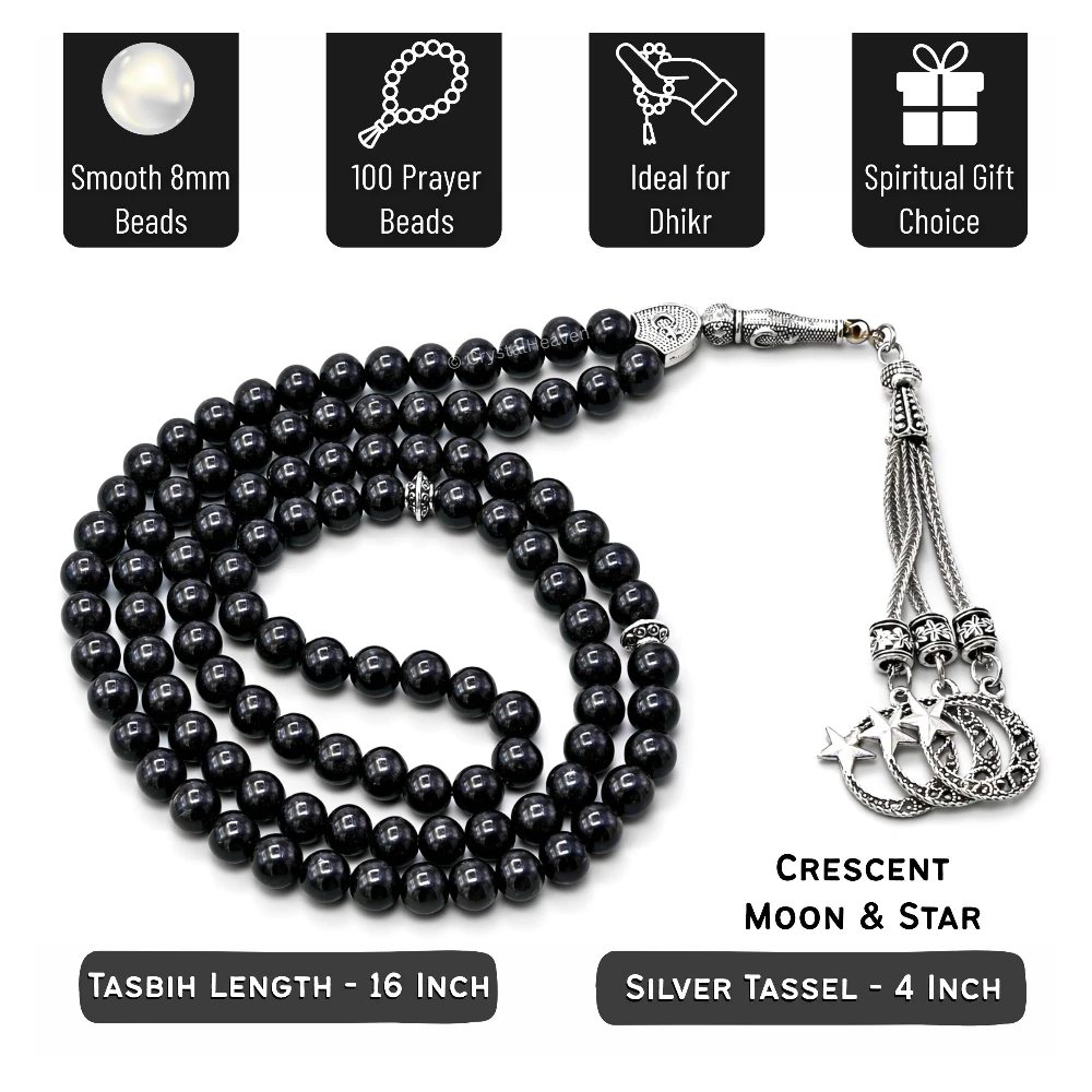 Silver Sheen Obsidian Crystal Tasbih (Silver)