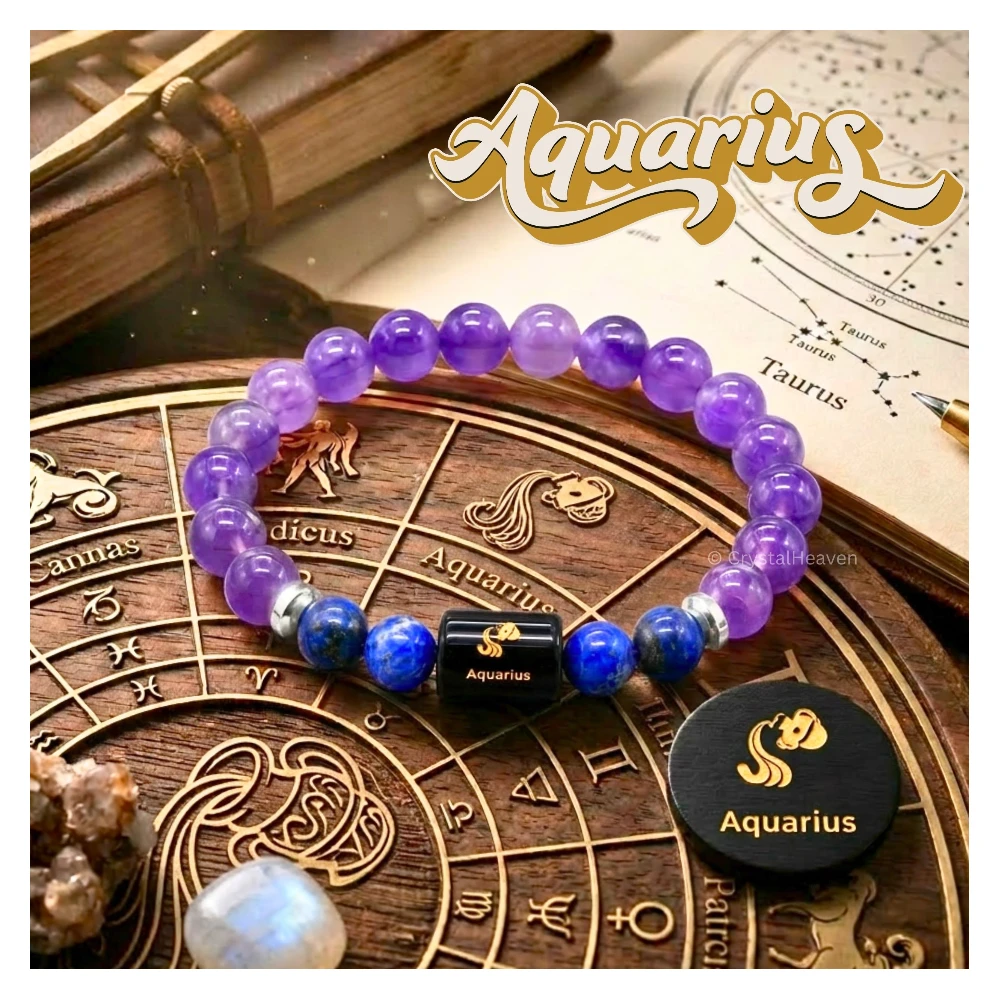 Aquarius Bracelet (कुंभ राशि) - Amethyst & Lapis Lazuli (Only Bracelet)