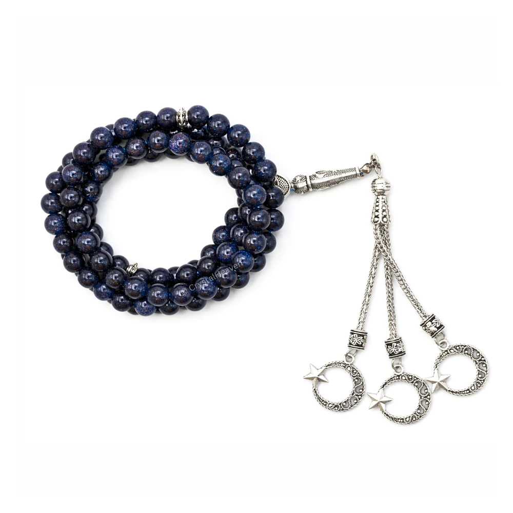 Blue Goldstone Crystal Tasbih (Silver)