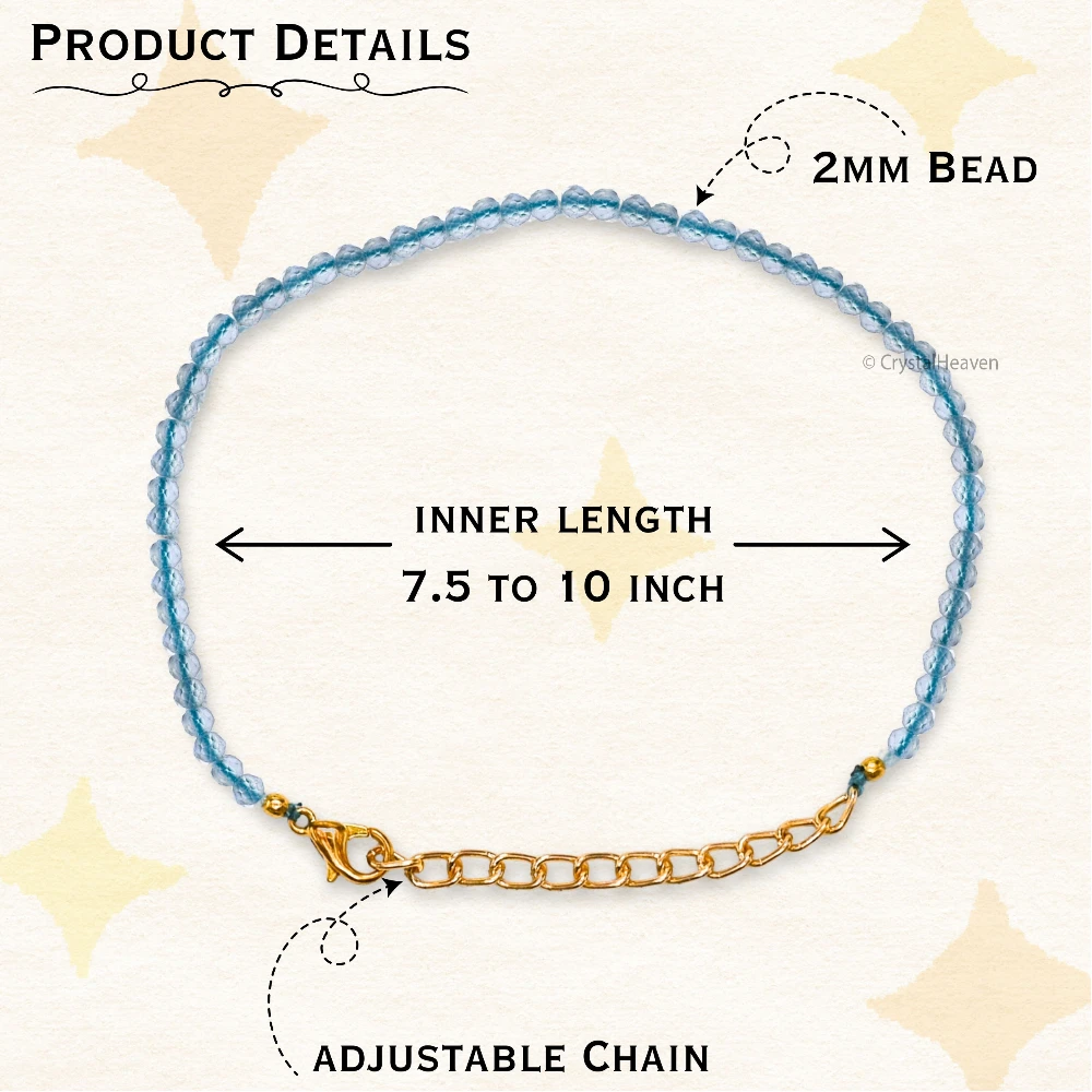 Aqua Chalcedony Bracelets - 2mm Faceted Beads (Gold)