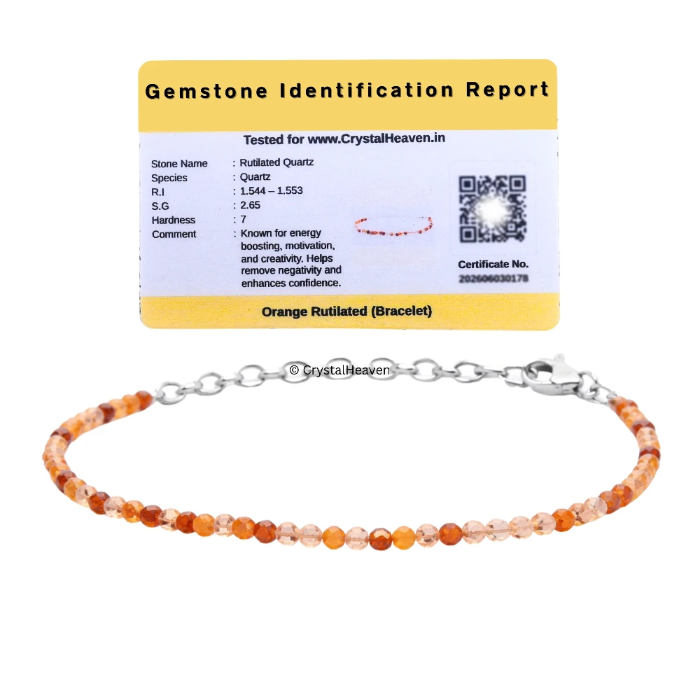 Orange Rutilated Quartz Bracelets - 2mm Faceted Beads (Silver)