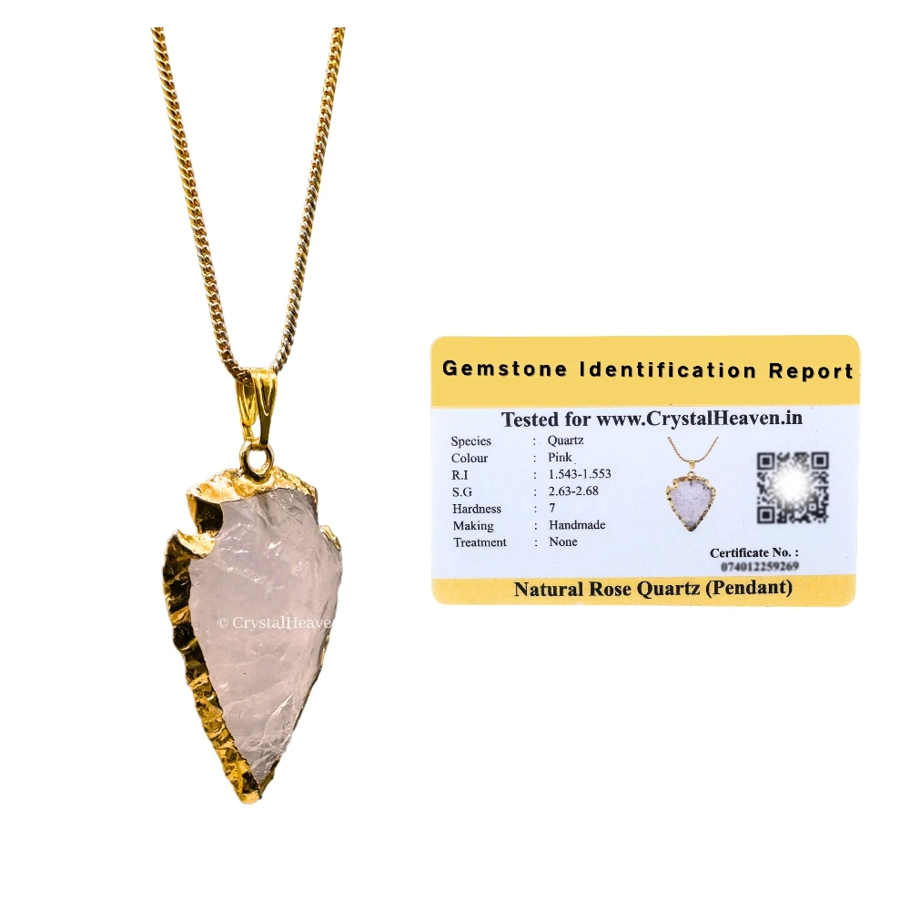 Rose Quartz Arrow Head Pendant - Gold Plated