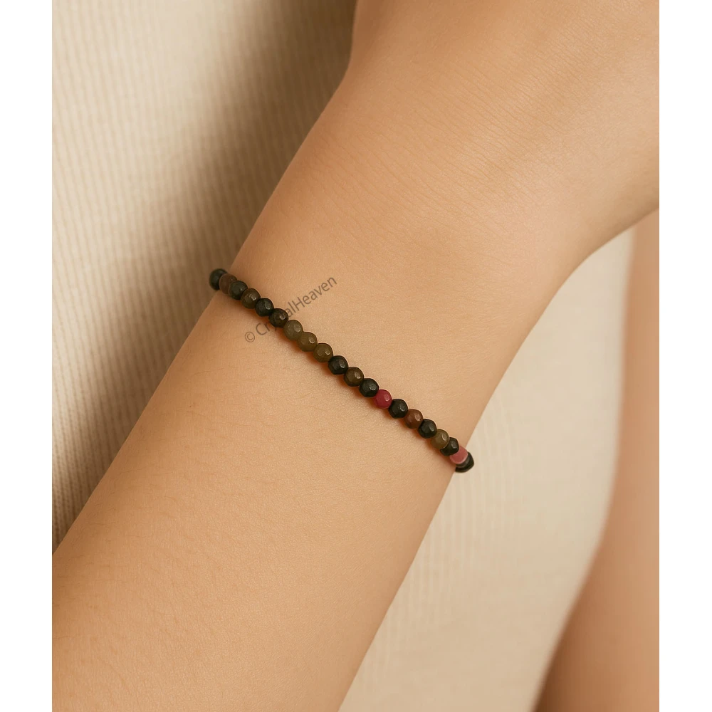 Multi Tourmaline Bracelets - 2mm Faceted Beads (Gold)
