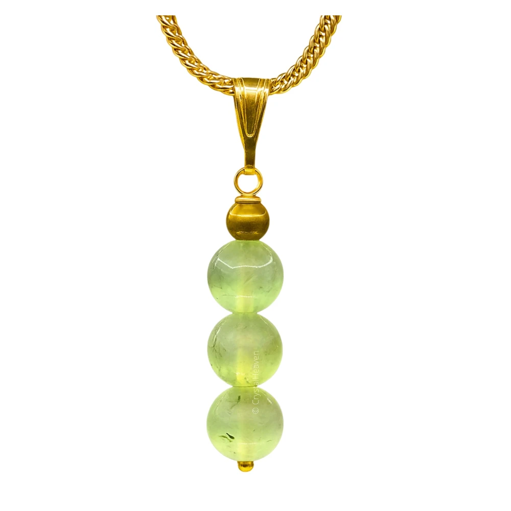 Prehnite Crystal Bead Necklace (Gold)