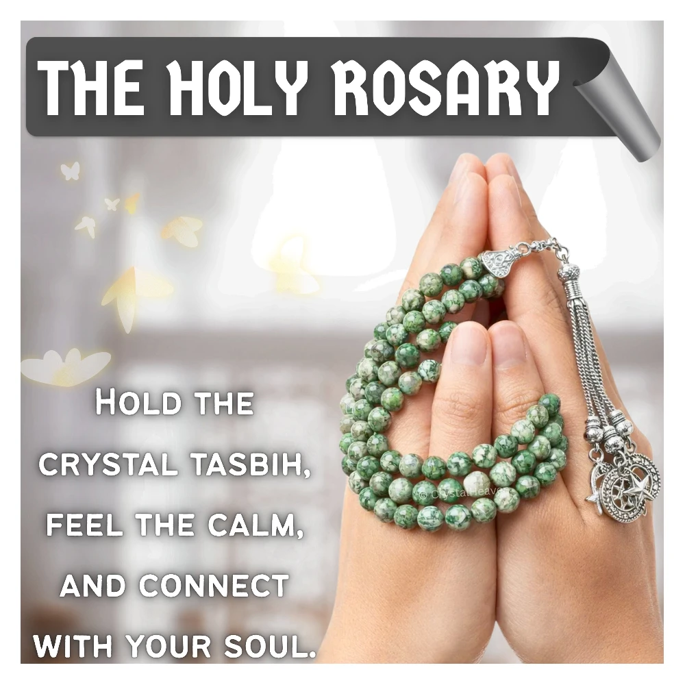Tree Agate Crystal Tasbih (Silver)