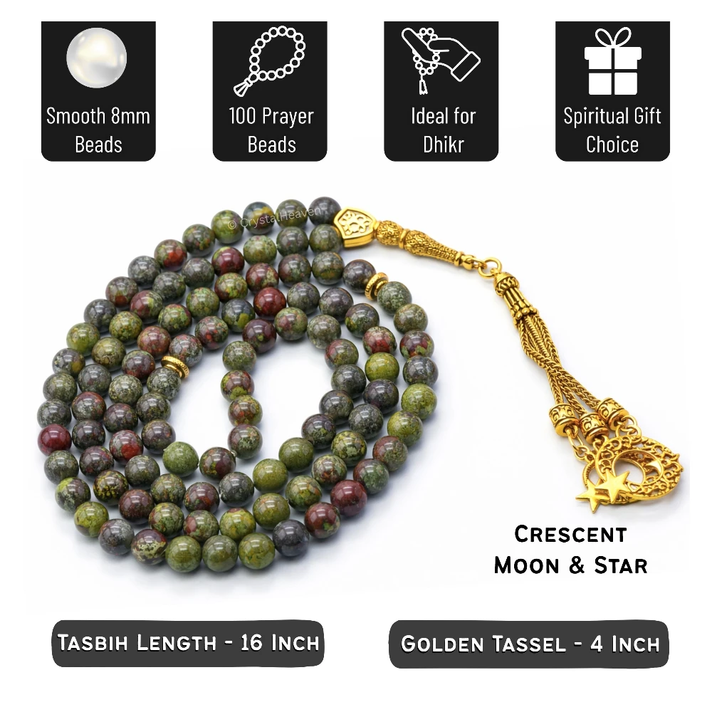 Dragon Bloodstone Crystal Tasbih (Gold)