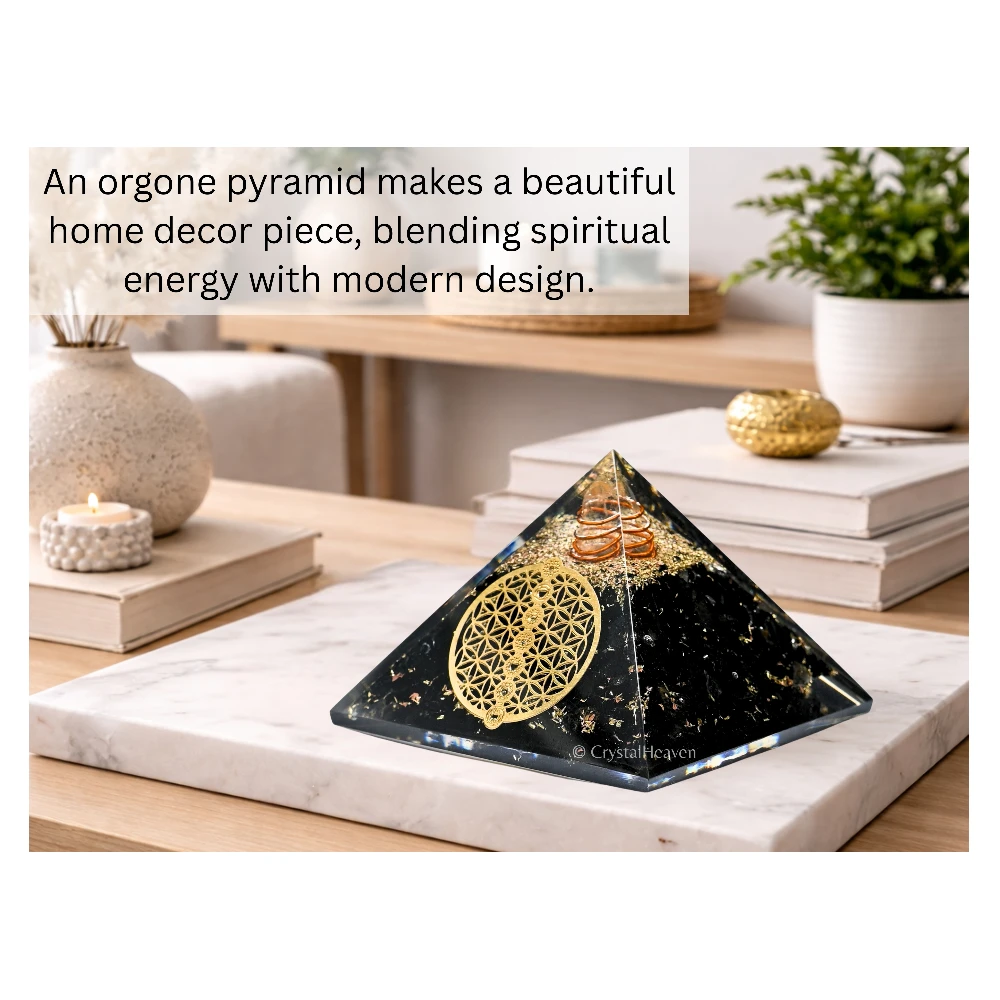 Black Tourmaline Orgone Pyramid (Chakra Flower of life)
