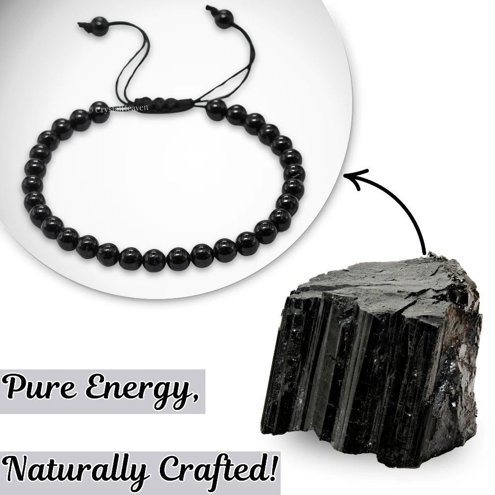Black Tourmaline Healing Crystal Bracelets - 6mm Beads (Adjustable)