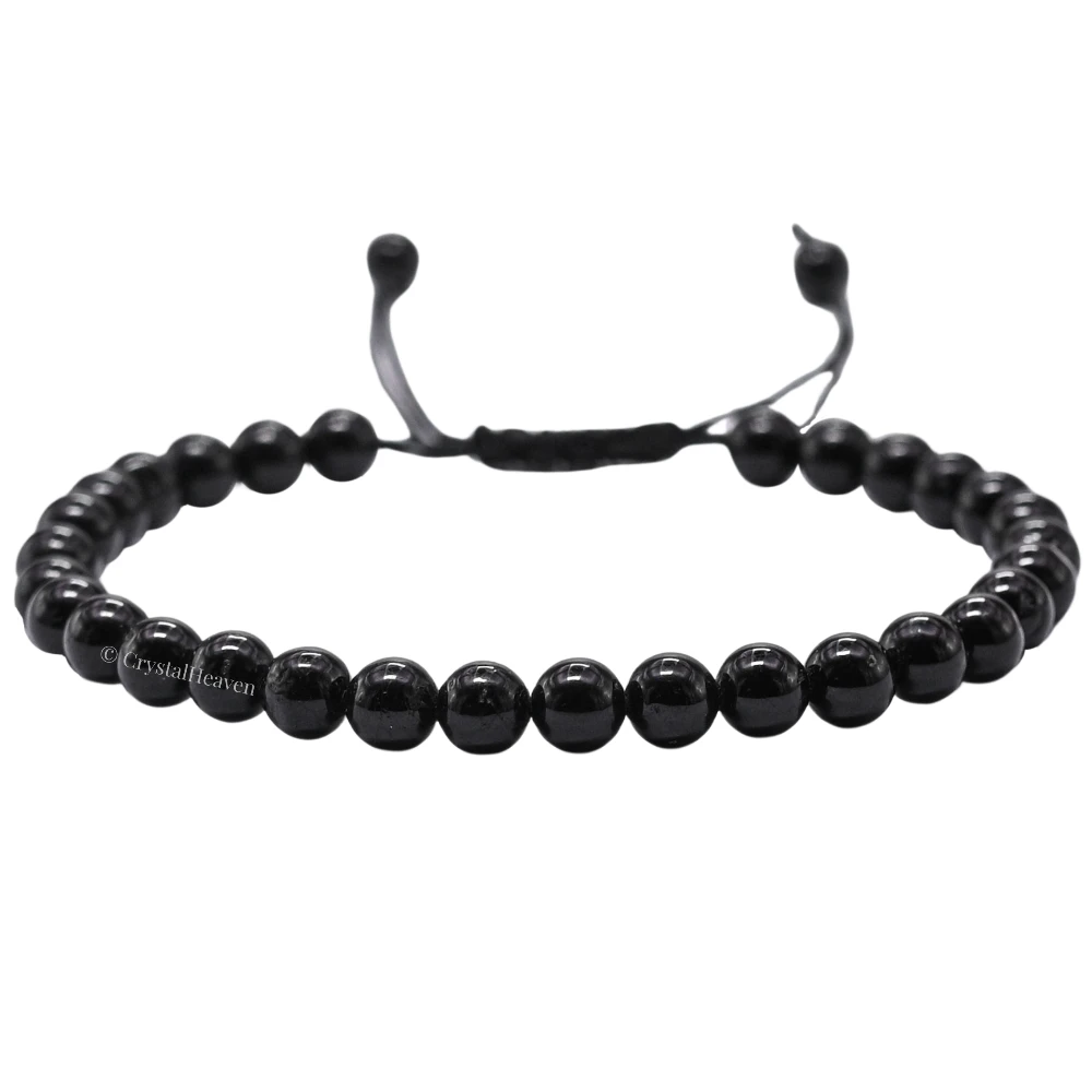 Black Tourmaline Healing Crystal Bracelets - 6mm Beads (Adjustable)