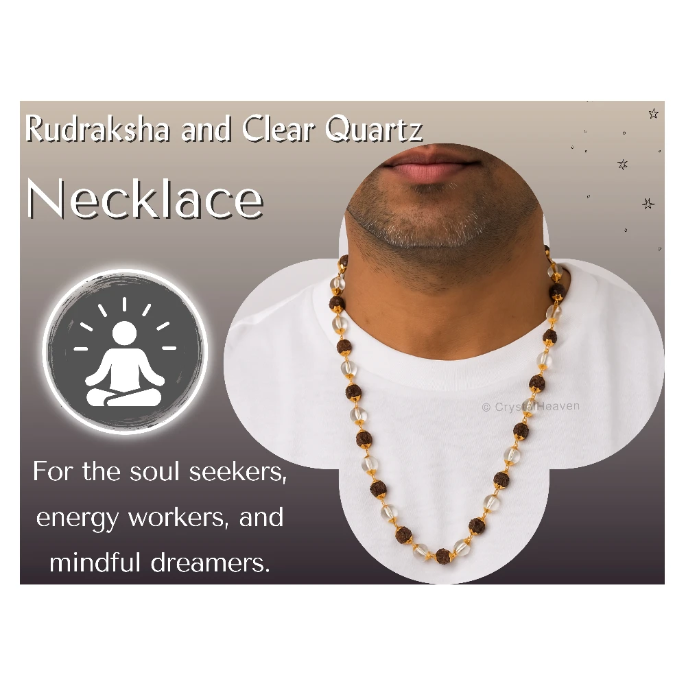 Rudraksha and Sphatik Mala Necklace (Gold Chain)