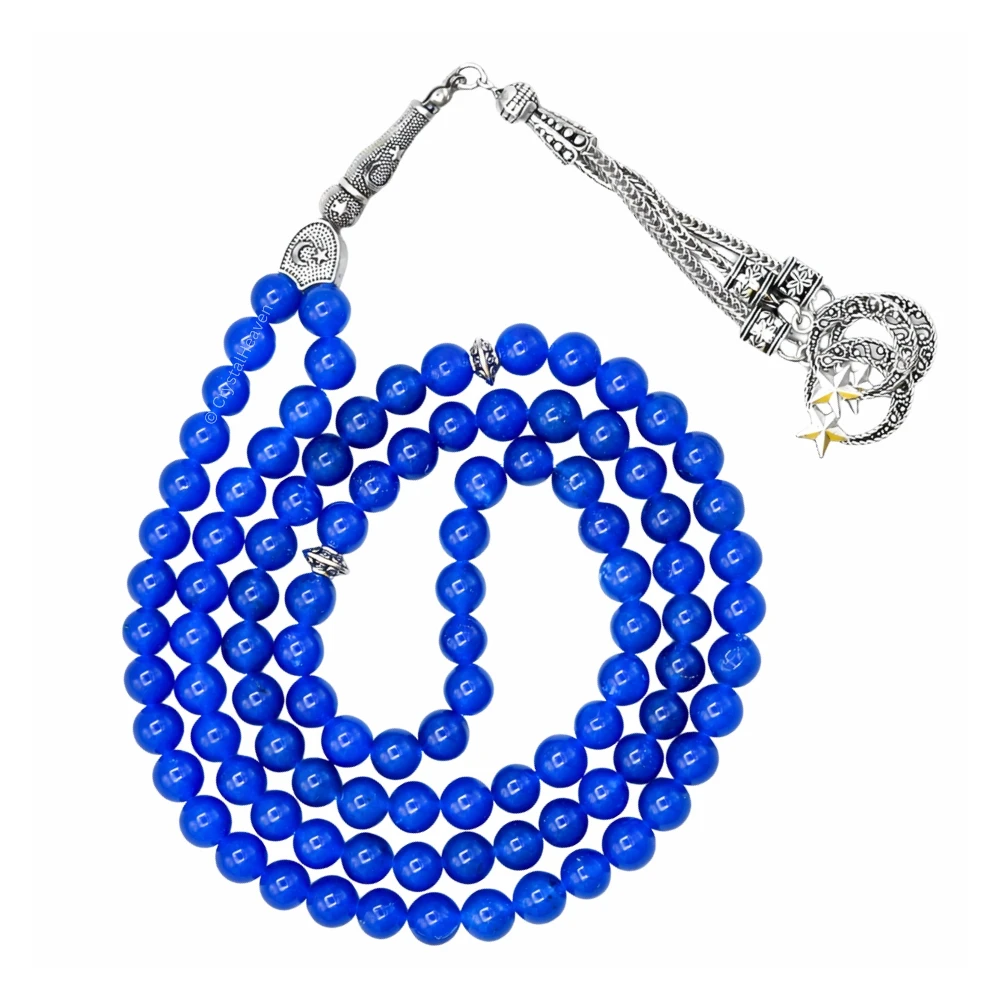 Blue Jade Crystal Tasbih (Silver)