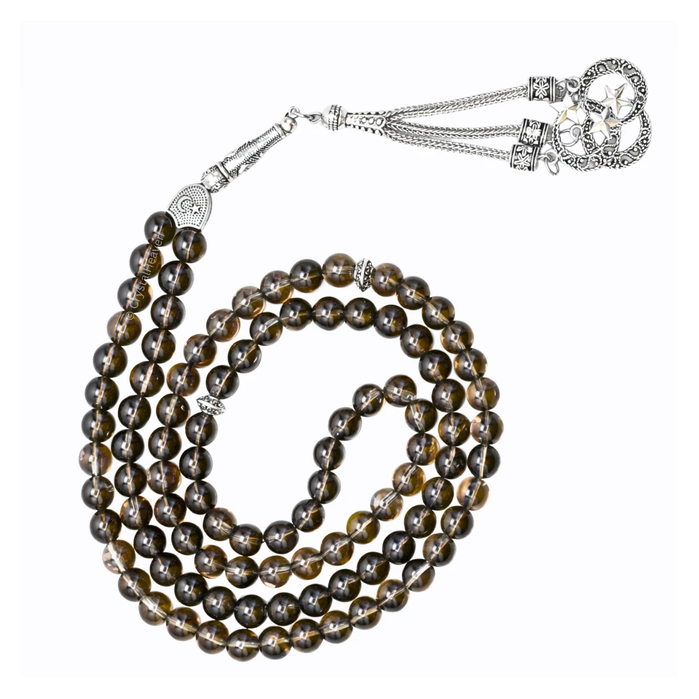 Smoky Quartz Crystal Tasbih (Silver)