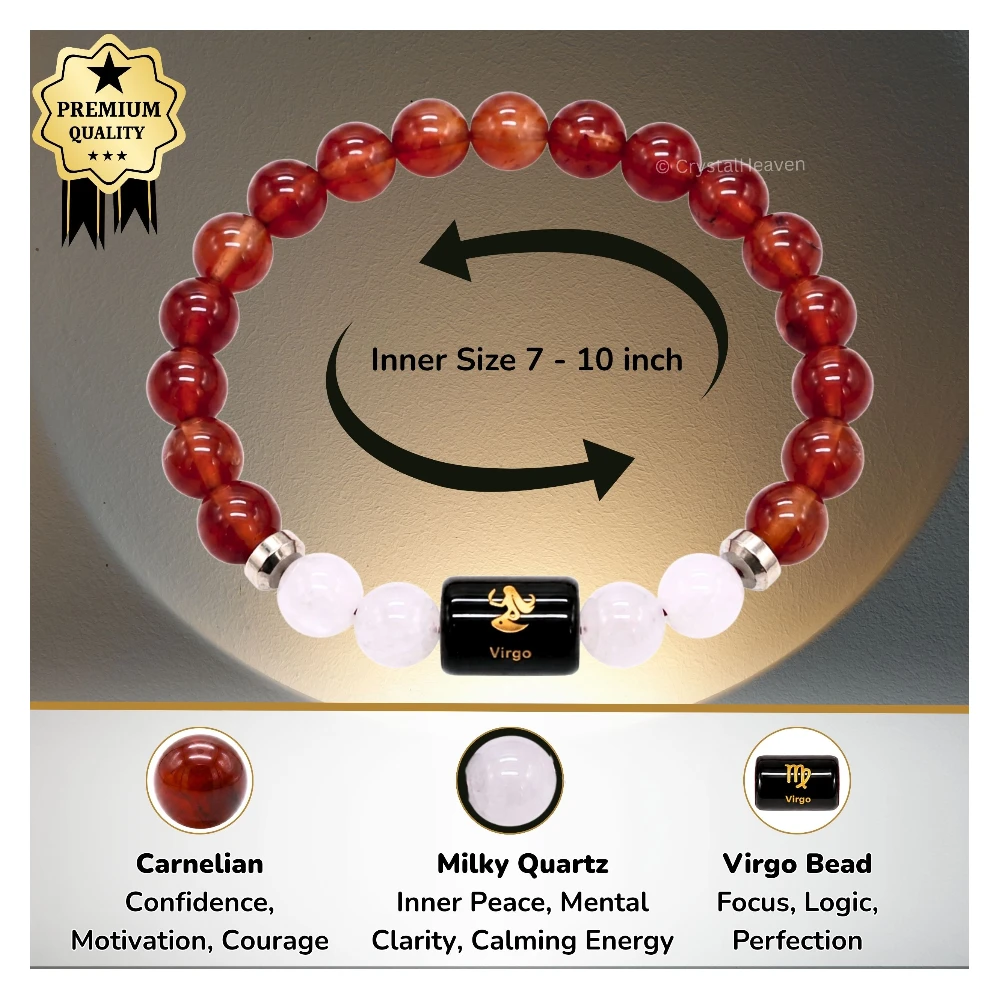 Virgo Bracelet (कन्या राशि) - Carnelian & Milky Quartz (With Selenite Plate)