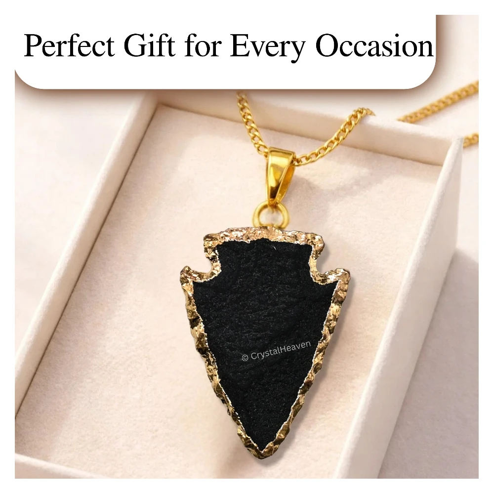 Black Agate Arrow Head Pendant - Gold Plated