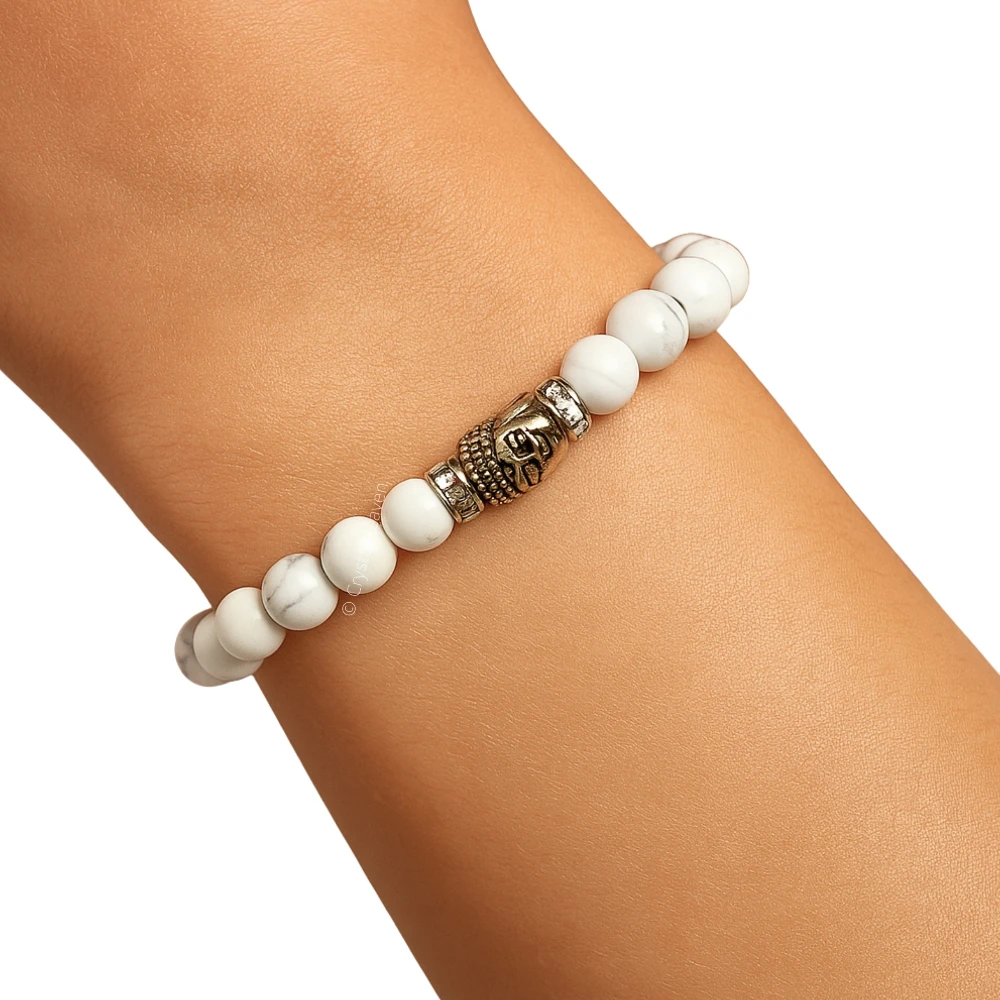Howlite with Buddha Bracelet (Elastic)