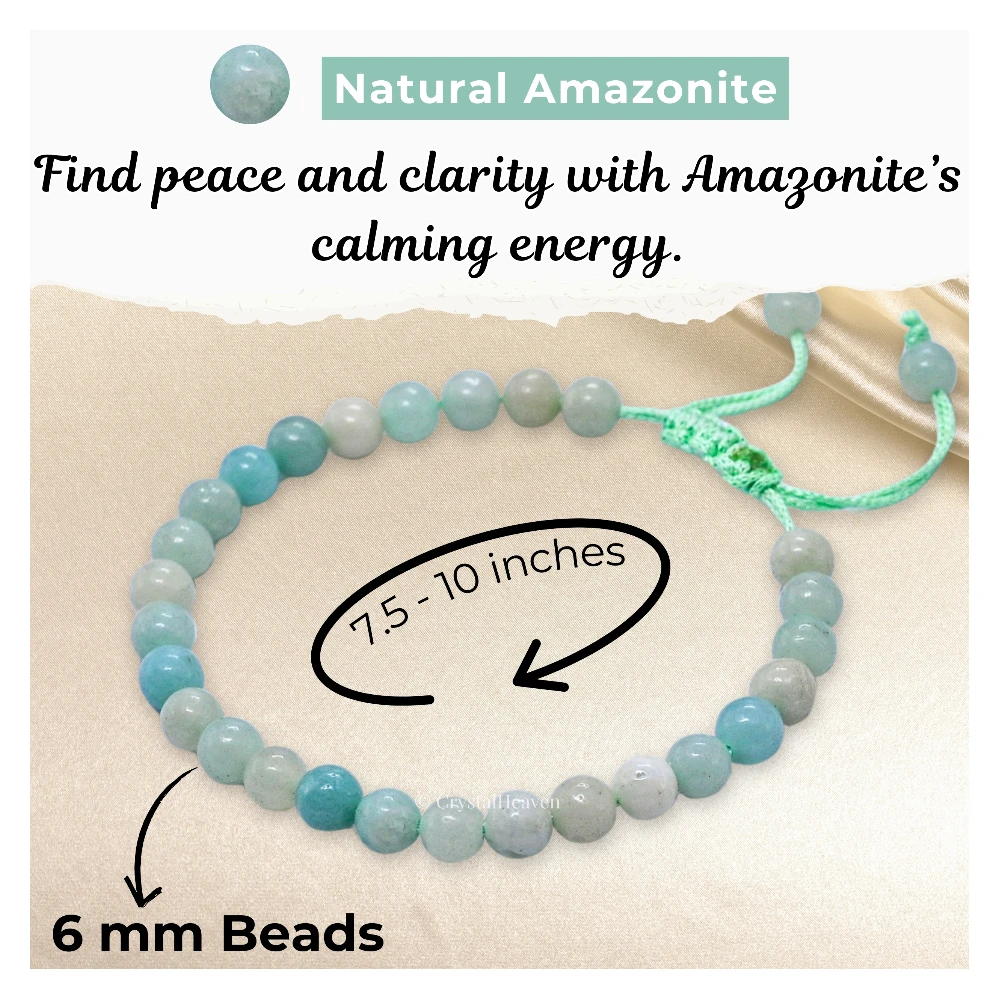 Amazonite Healing Crystal Bracelets - 6mm Beads (Adjustable)