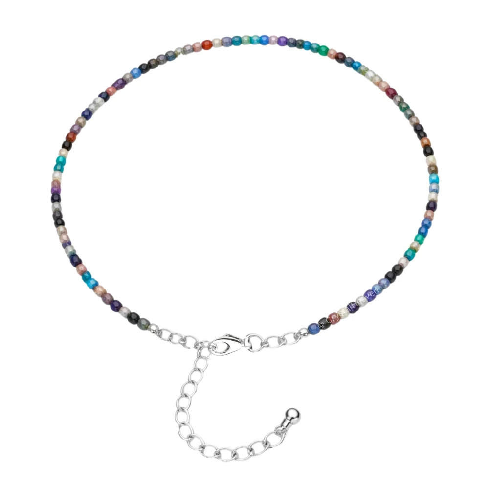 Mix Disco Anklet - 2mm Faceted Beads (Silver)