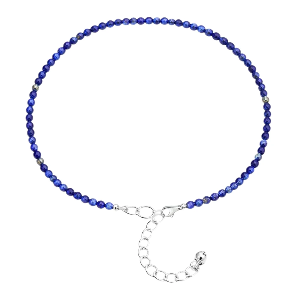 Lapis Lazuli Anklet - 2mm Faceted Beads (Silver)