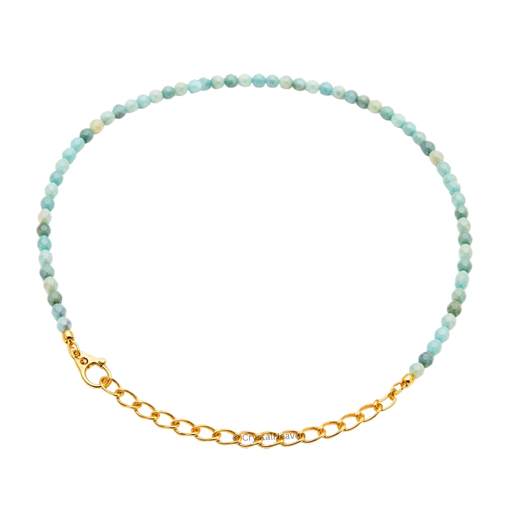 Amazonite Bracelets - 2mm Faceted Beads (Gold)