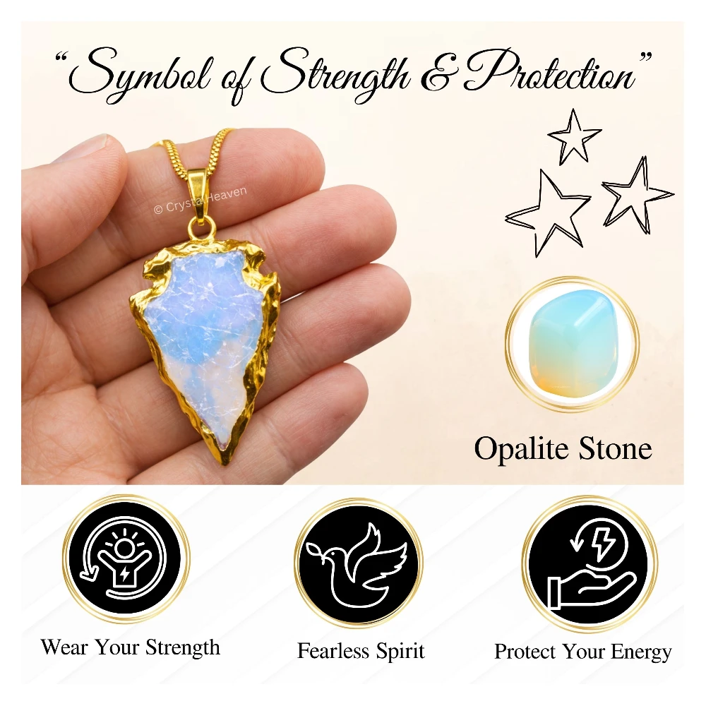 Opalite Arrow Head Pendant - Gold Plated