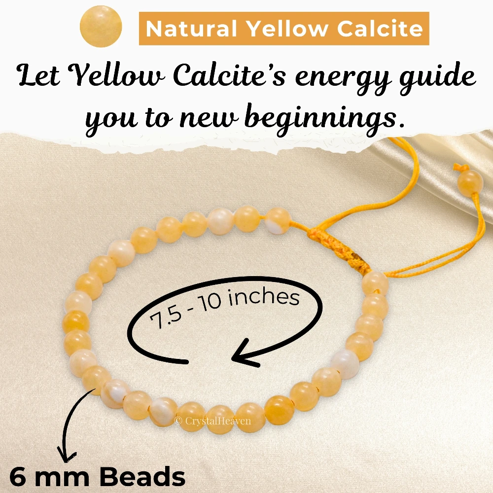 Yellow Calcite Healing Crystal Bracelets - 6mm Beads (Adjustable)
