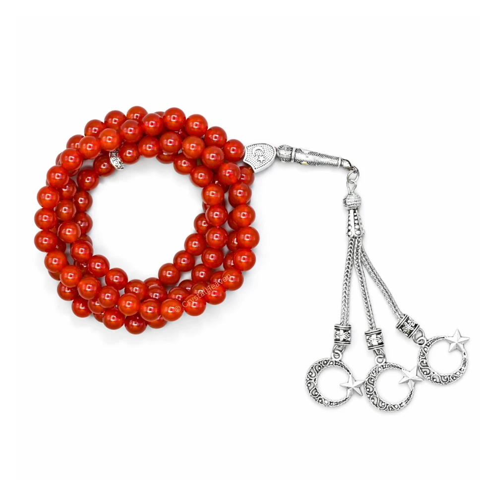 Red Onyx Crystal Tasbih (Silver)