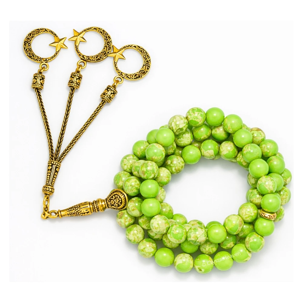 Green Turquoise Crystal Tasbih (Gold)