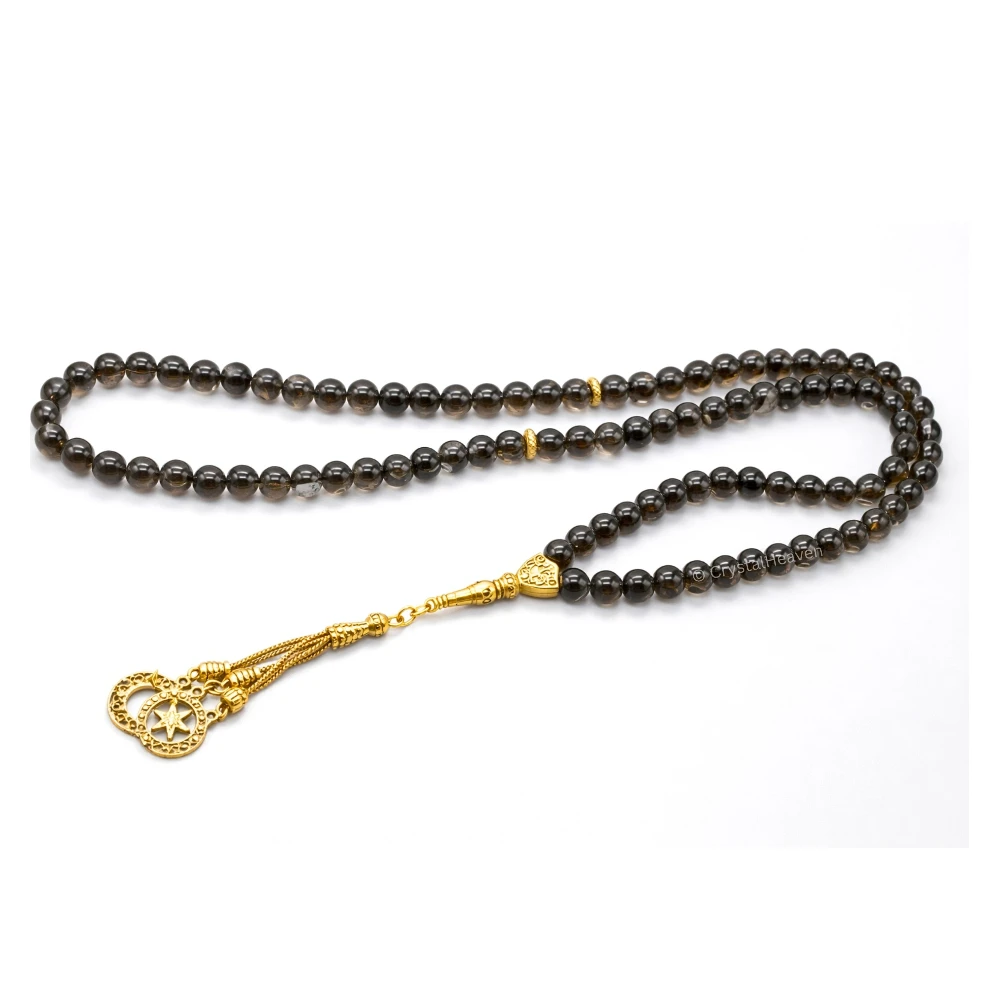 Smoky Quartz Crystal Tasbih (Gold)