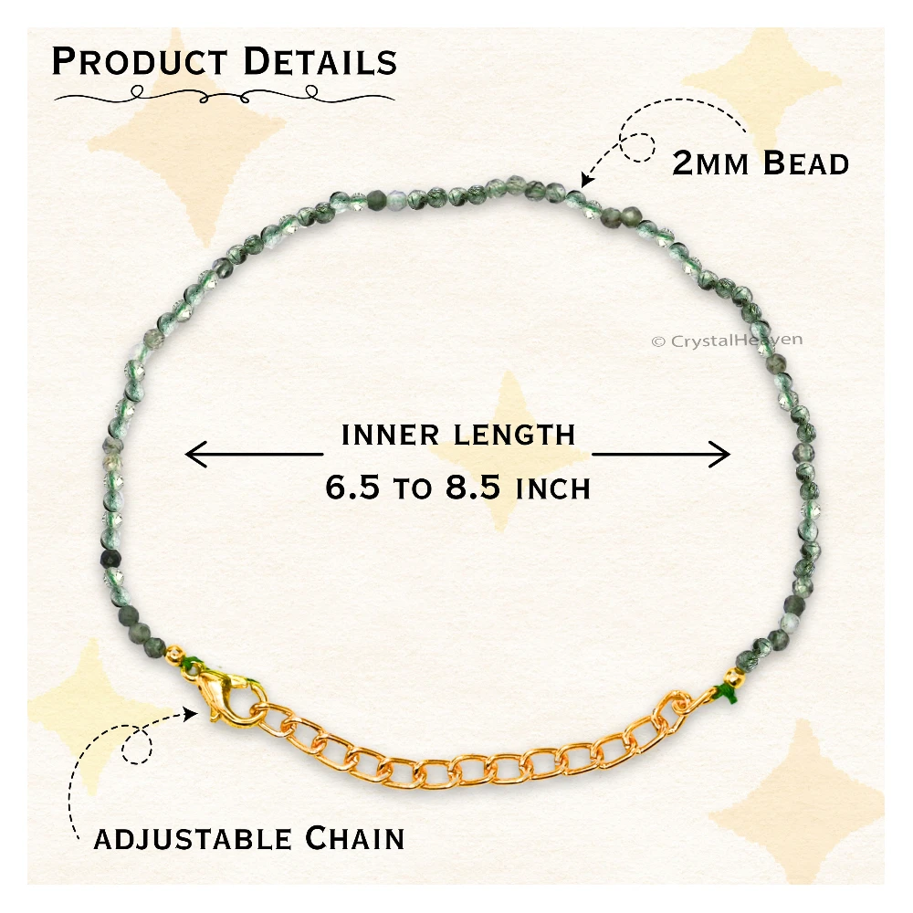 Green Rutilated Quartz Bracelets - 2mm Faceted Beads (Gold)