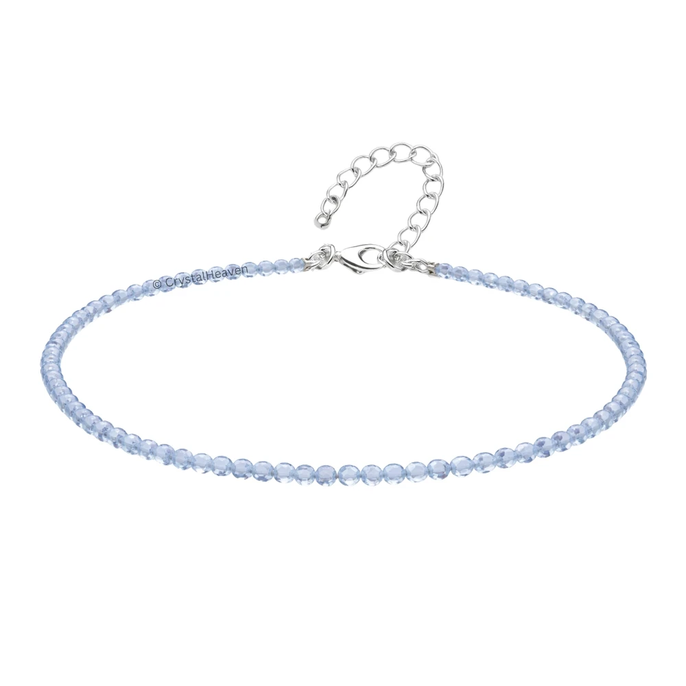 Blue Lace Chalcedony Anklet - 2mm Faceted Beads (Silver)