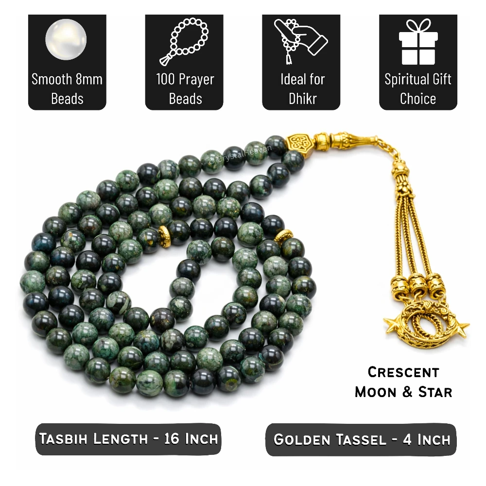 Kambaba Jasper Crystal Tasbih (Gold)