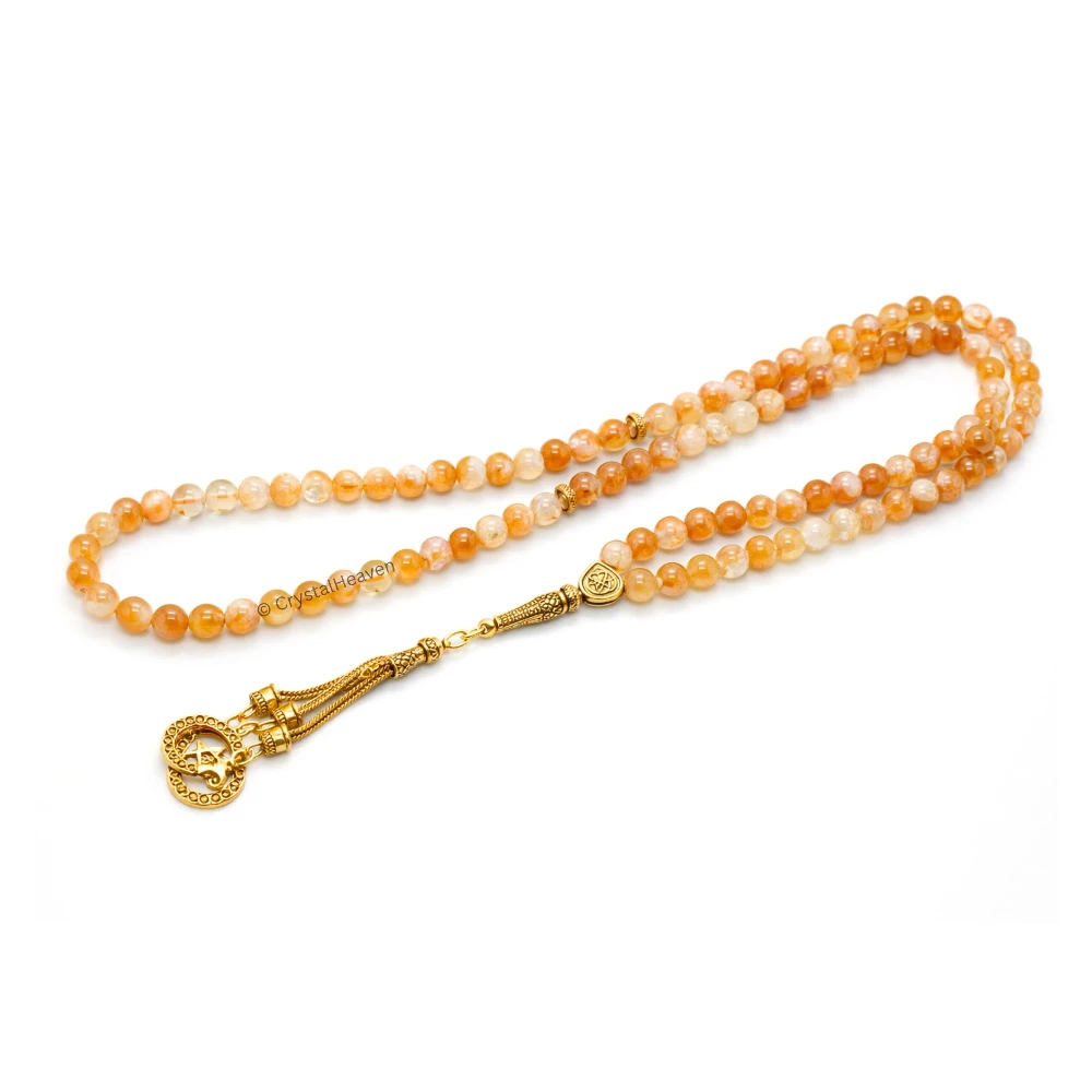 Natural Citrine Crystal Tasbih (Gold)