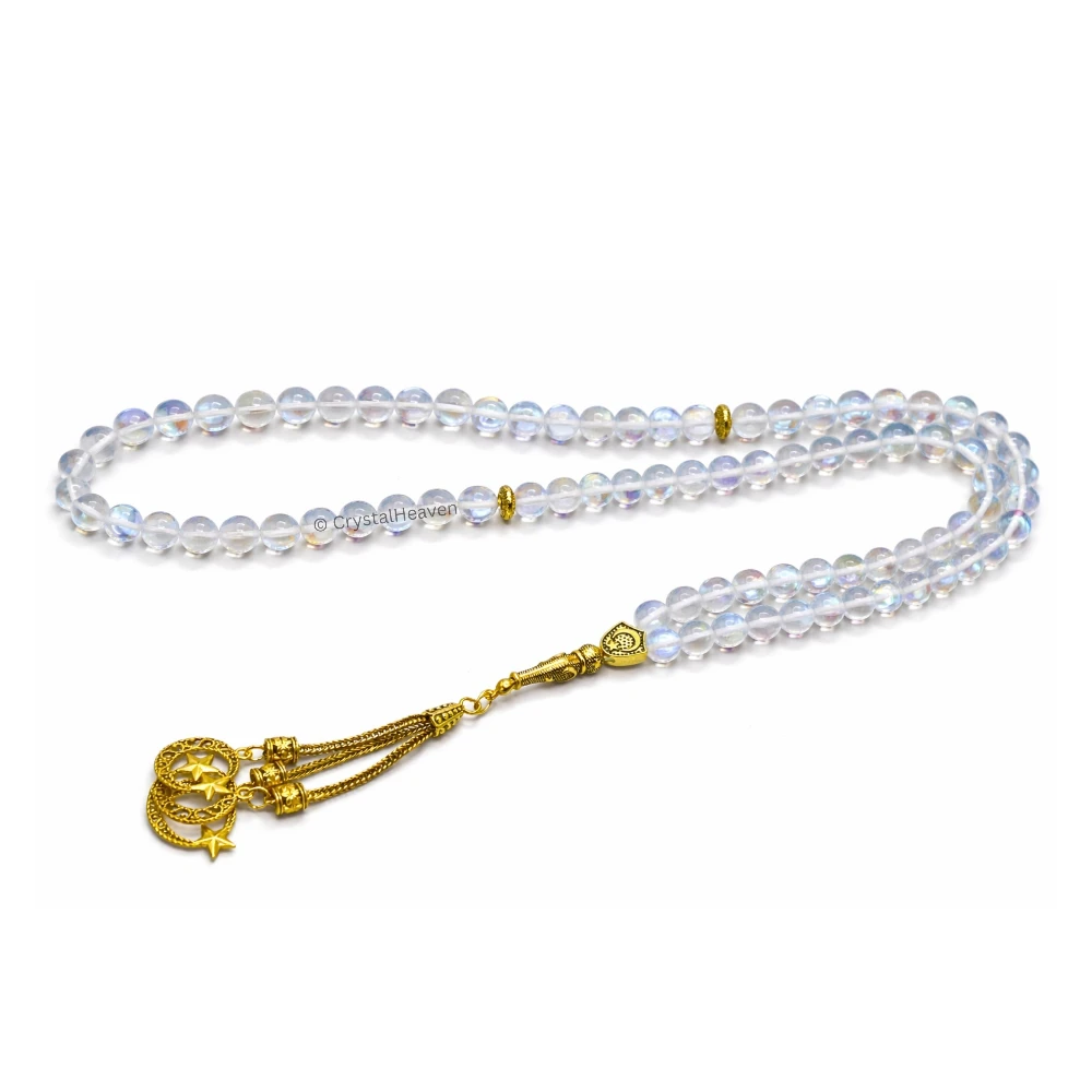White Mermaid Glass Crystal Tasbih (Gold)