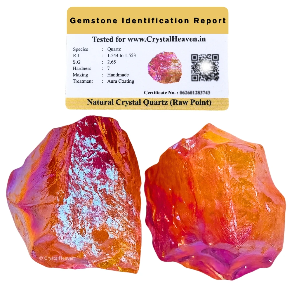 Raw Tangerine-Ruby Aura Quartz Crystals (2 Pieces)