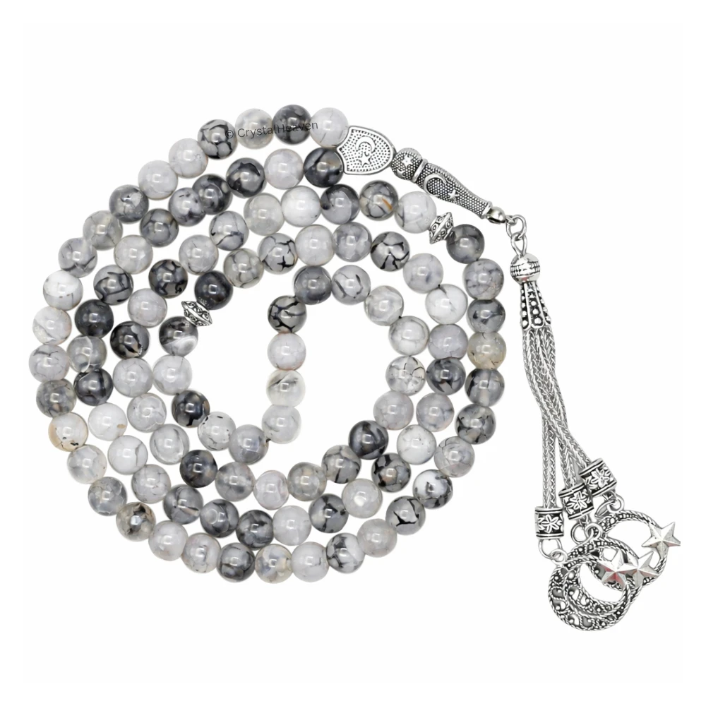 Dragon Vein Agate Crystal Tasbih (Silver)