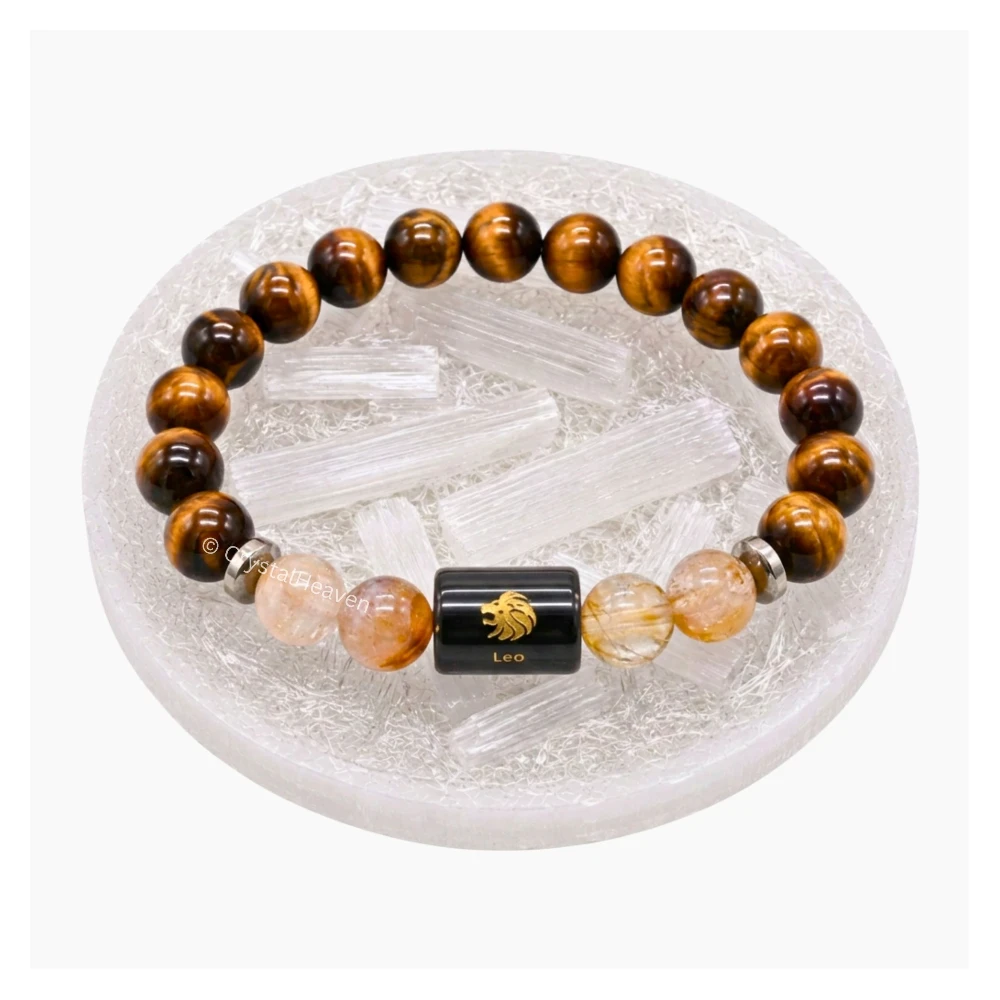 Leo Bracelet (सिंह राशि) - Tiger Eye & Citrine (With Selenite Plate)