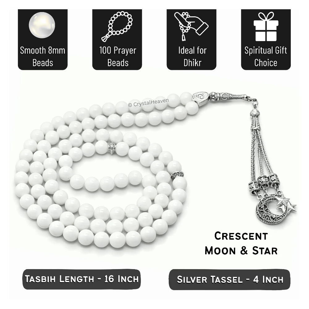 Mother of Pearl Crystal Tasbih (Silver)