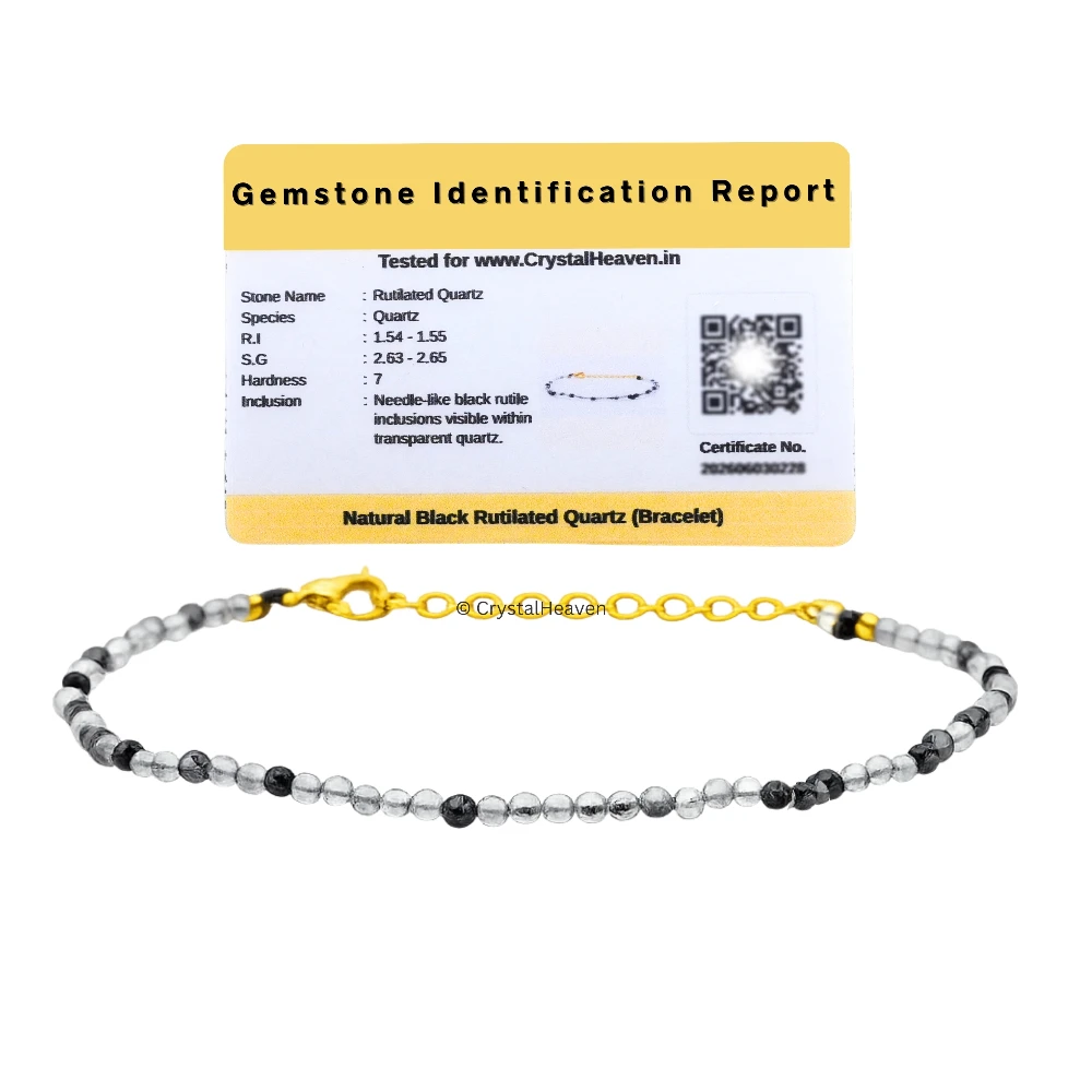 Black Rutilated Quartz Bracelets - 2mm Faceted Beads (Gold)