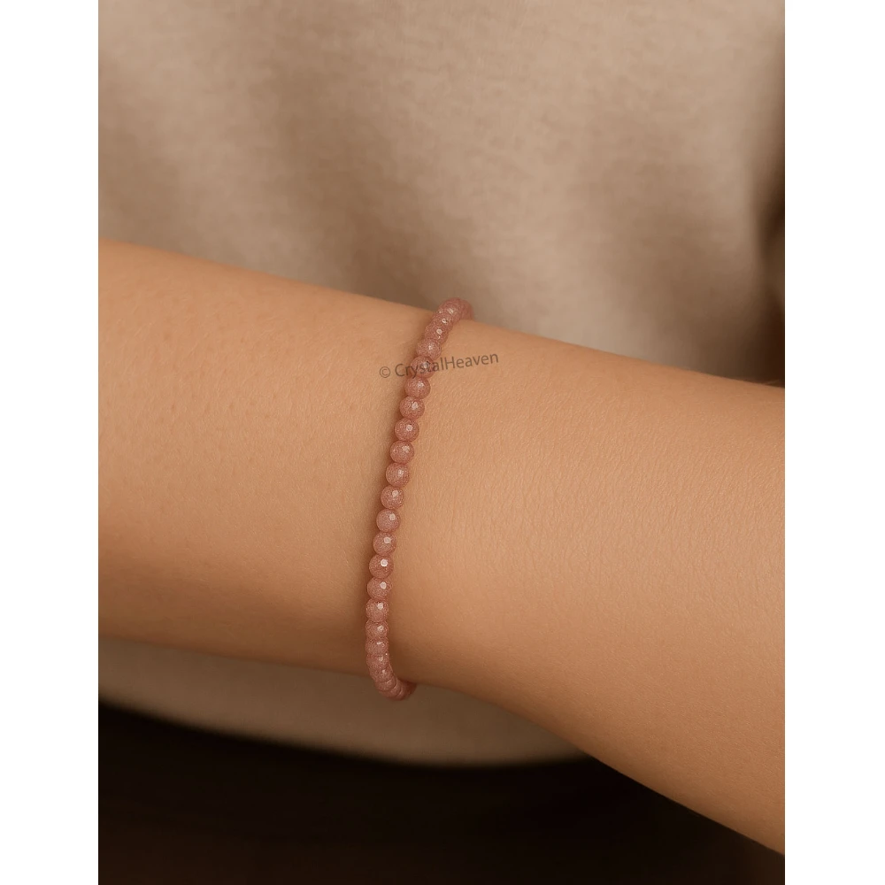 Pink Strawberry Bracelets - 2mm Faceted Beads (Gold)