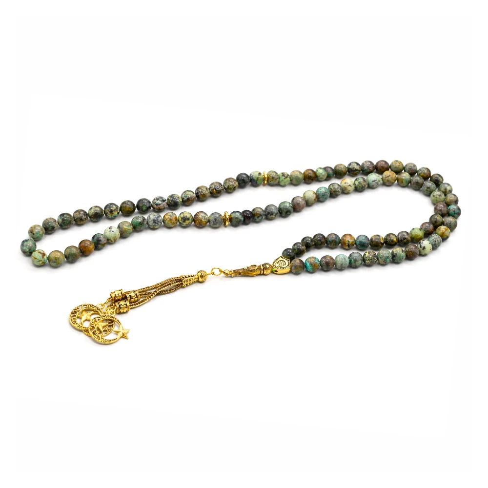 African Turquoise Crystal Tasbih (Gold)