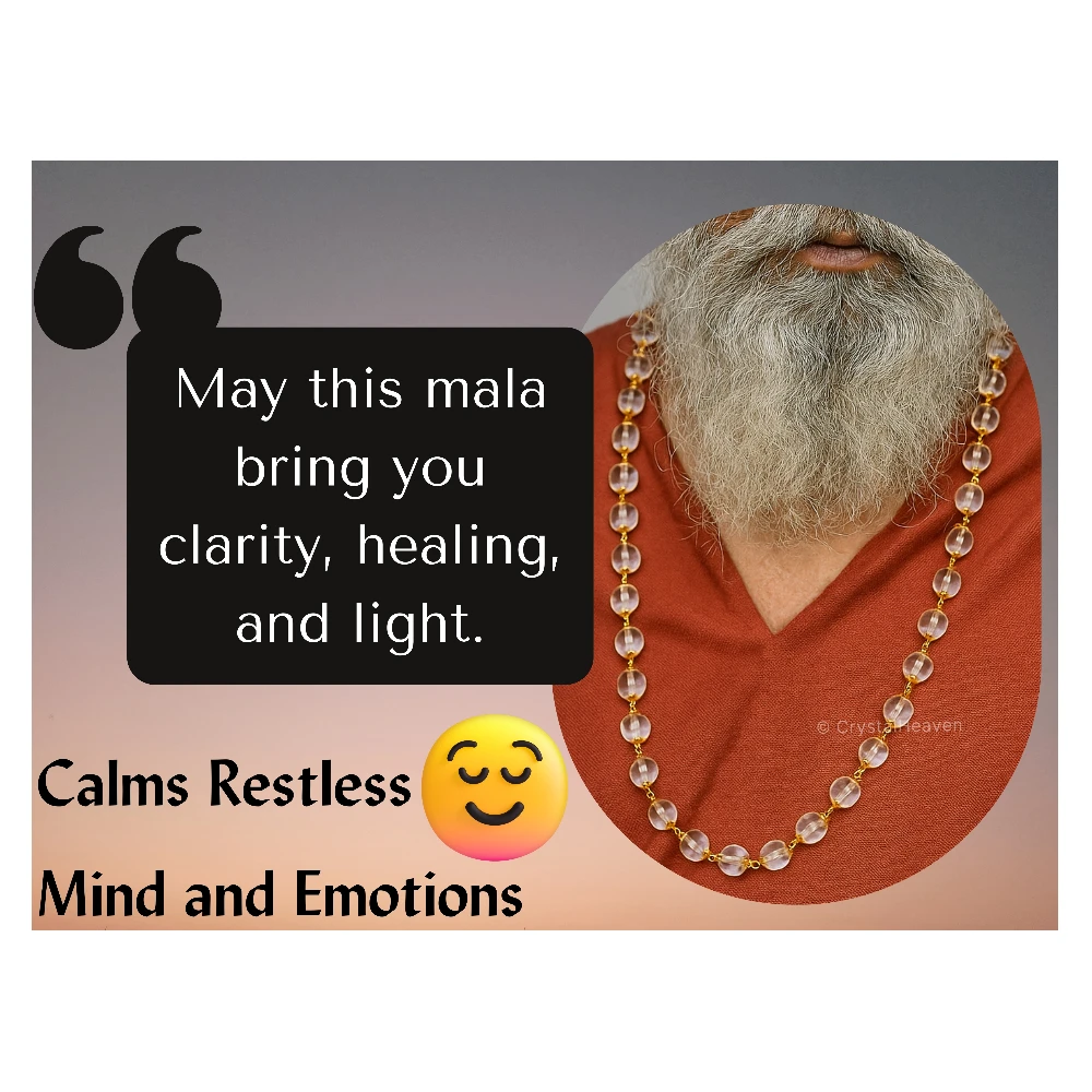 Crystal Quartz Sphatik Mala Necklace (Gold Chain)