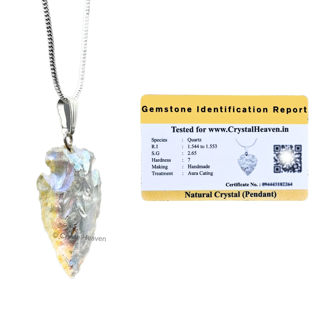 Angel Aura Quartz Arrow Head Pendant - Silver  Plated