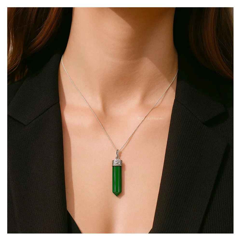Green Aventurine Necklace - Pencil Point (Silver)
