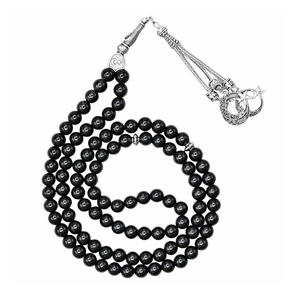 Black Obsidian Crystal Tasbih (Silver)